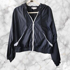 Pink Republic Black with White Trim Hooded Cropped Windbreaker Size XL